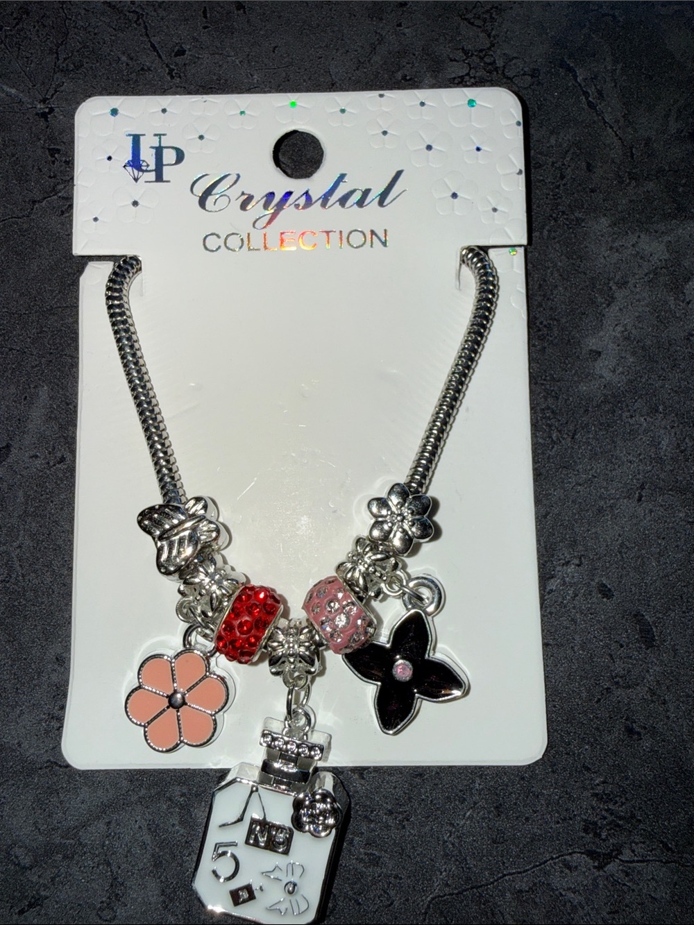 Pink & Black Flower Charm Bracelet